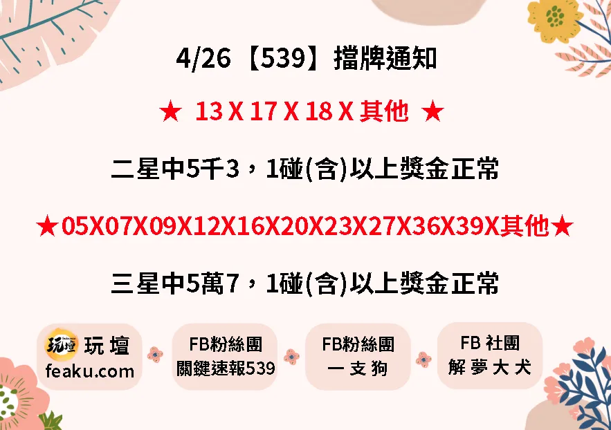 幾乎每個開獎日都會有539檔牌獎號單的出現，代表某些號碼太過熱門遭到大多數539彩迷的投注，所以這是很多資深的539彩迷每天都會找的資訊，許多彩迷也會從中去選出自己喜歡的號碼做投注。