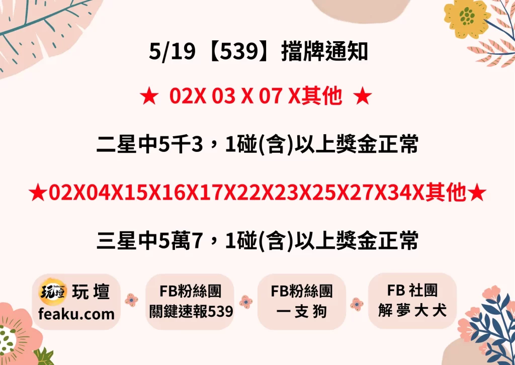 今彩539擋牌號每天都會有5-10支｜號碼越多中獎機會越高