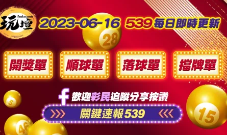 2023年6月16日即時資訊，提供539開獎單、539順球單、539落球單、539擋牌單免費下載，頭獎800萬可能就是你